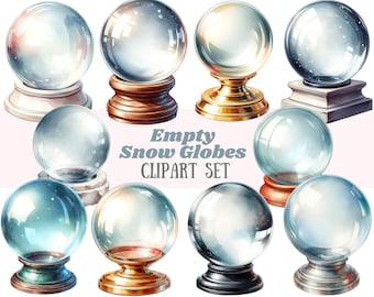 Aquarela vazio globo de neve clipart bola de cristal downloads de imagens digitais PNG para fazer cartões scrapbook lixo diário artesanato de papel