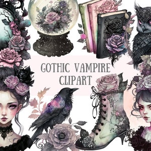 Watercolour Gothic Vampire Clipart - Dark Fairytale Fantasy PNG Digital Image Downloads for Card Making, Scrapbook, Junk Journal, Crafts