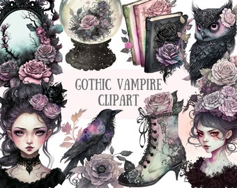 Watercolour Gothic Vampire Clipart - Dark Fairytale Fantasy PNG Digital Image Downloads for Card Making, Scrapbook, Junk Journal, Crafts