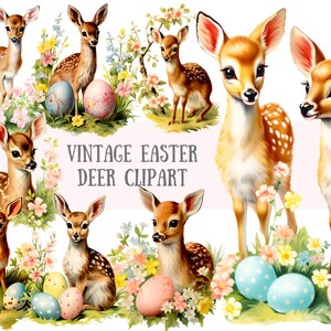 Aquarell Vintage Ostern Hirsch Clipart Retro Ostern Reh PNG digitales Bild Downloads für die Kartenherstellung Scrapbook Junk Journal Papierhandwerk