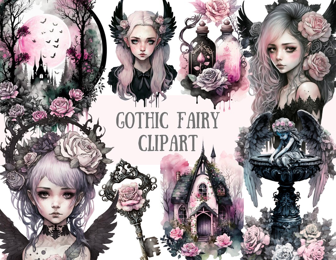 Watercolour Gothic Fairy Clipart Halloween Fantasy PNG Digital Image ...