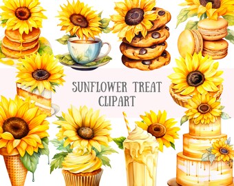 Watercolour Sunflower Treats Clipart Summer Aesthetic PNG Digital Image Downloads for Card Making Scrapbook Junk Journal Paper Crafts