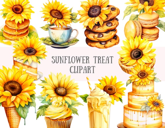 Watercolour Sunflower Treats Clipart Summer Aesthetic PNG Digital Image Downloads for Card Making Scrapbook Junk Journal Paper Crafts