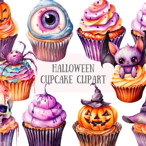 Aquarel Halloween Cupcake Clipart Halloween Snoep PNG Digitale beelddownloads voor kaarten maken Scrapbook Junk Journal Paper Crafts