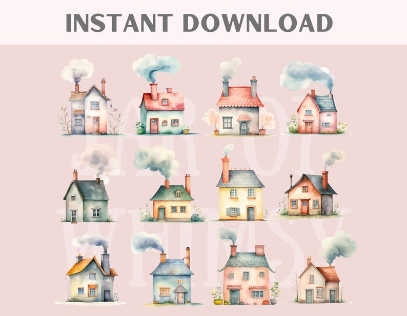Watercolour Quaint House Clipart Cute Cottage Graphic PNG Digital Image ...
