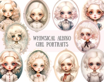 Watercolour Whimsical Albino Girl Clipart Vintage Fashion Girl PNG Digital Image Download for Card Making Scrapbook Junk Journal Paper Craft