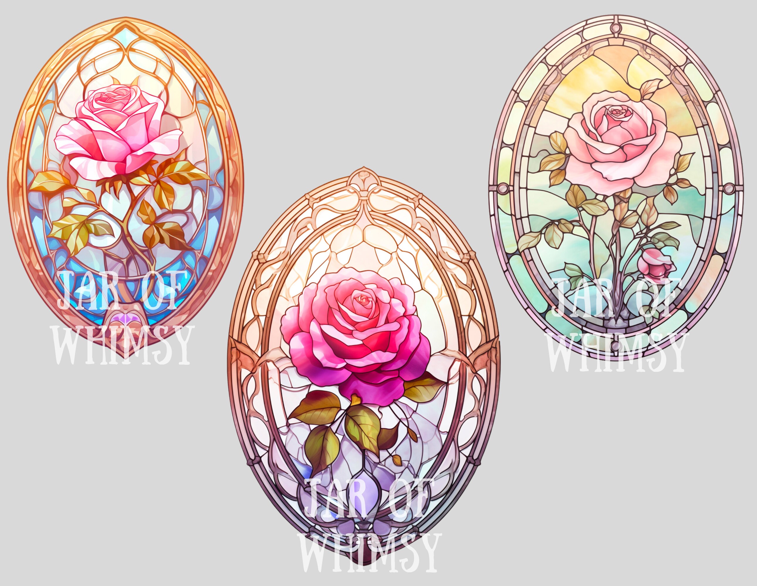 Watercolour Rose Stained Glass Window Clipart Rose Window PNG Digital ...