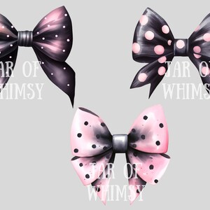 May include: Three black and pink polka dot bows with the text "JAR OF WHIMSY" printed below each bow.