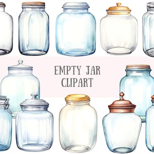 Frasco vacío de acuarela Clipart Frascos de vidrio con tapas PNG Descargas de imágenes digitales para hacer tarjetas Álbum de recortes Diario basura Manualidades de papel