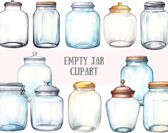 Aquarel lege pot Clipart glazen potten met deksels PNG Digitale afbeeldingsdownloads voor kaarten maken Scrapbook Junk Journal Paper Craft