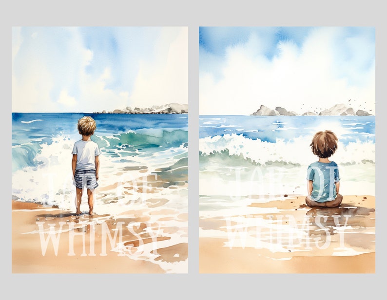 Watercolour Beach Days Clipart Seaside Seashore Digital Paper JPG Digital Image Downloads for Card Making Scrapbook Junk Journal Paper Craft image 8