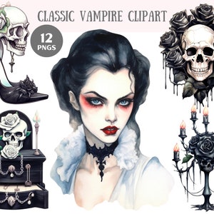 Watercolour Classic Vampire Clipart Halloween Fantasy PNG Digital Image Downloads for Card Making Scrapbook Junk Journal Crafts