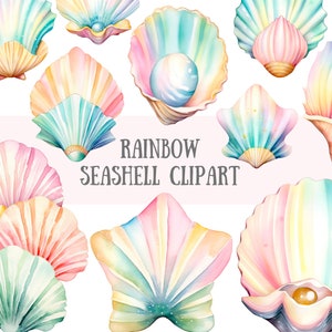 Watercolour Rainbow Seashell Clipart Beach Shells PNG Digital Image Downloads for Card Making Scrapbook Junk Journal Paper Crafts
