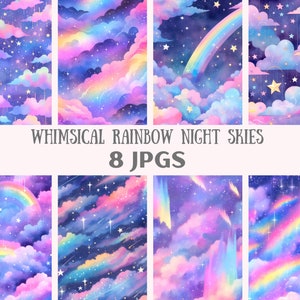 Aquarelle lunatique arc-en-ciel nuit ciel Clipart Galaxy JPG téléchargements d'images numériques pour la fabrication de cartes Scrapbook indésirable Journal travaux manuels en papier