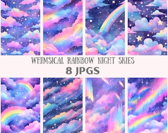Watercolour Whimsical Rainbow Night Skies Clipart Galaxy JPG Digital Image Downloads for Card Making Scrapbook Junk Journal Paper Crafts