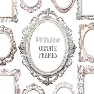 Aquarel witte sierlijke frame clipart shabby chic barok lijst png digitale afbeelding downloaden kaart maken plakboek ongewenste dagboek papier ambachtelijke
