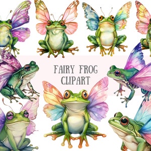 Aquarell Fee Frosch Clipart Frühling Frosch Feen PNG digitale Bild-Downloads für die Kartenherstellung Scrapbook Junk Journal Papierhandwerk