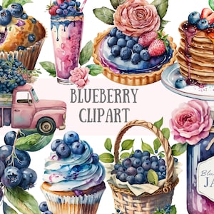 Watercolour Blueberry Clipart - Blueberry Farm PNG Digital Image Downloads for Card Making, Scrapbook, Junk Journal, Paper Crafts