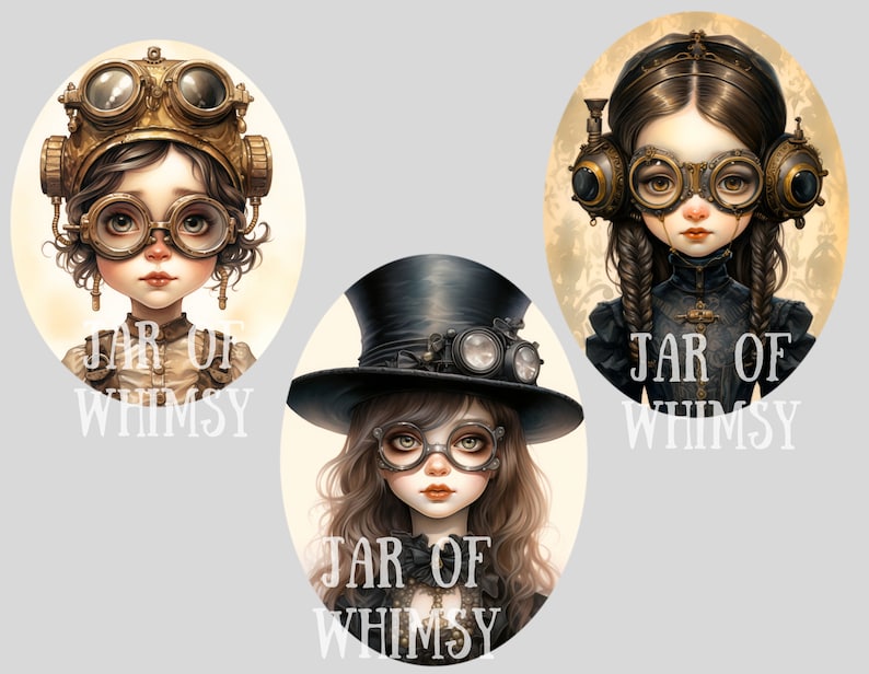 Watercolour Whimsical Steampunk Girl Clipart Gothic Fashion PNG Digital Image Downloads for Card Making Scrapbook Junk Journal Paper Craft image 10