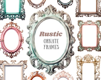 Watercolour Rustic Ornate Frame Clipart Victorian Baroque Frame PNG Digital Image Download Card Making Scrapbook Junk Journal Paper Crafts