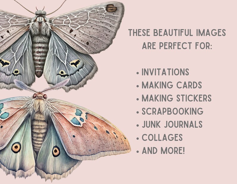 Akvarell pastellmalar Clipart Luna Moth PNG Digitala bildnedladdningar för korttillverkning Scrapbook Junk Journal Papperspyssel bild 5