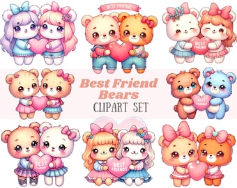 Watercolour Best Friend Bears Clipart BFF Best Friends Forever PNG Digital Image Download for Card Making Scrapbook Junk Journal Paper Craft