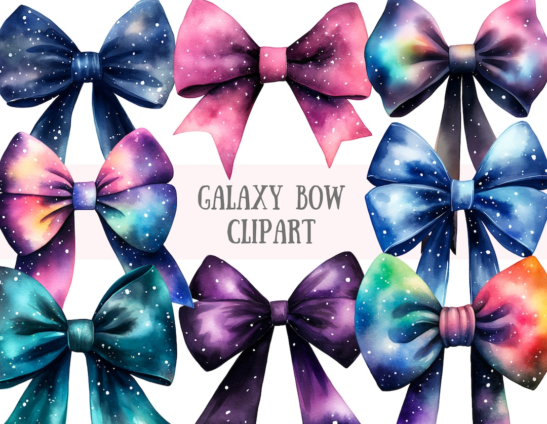 Watercolour Galaxy Bows Clipart Gothic Space Bow PNG Digital Image