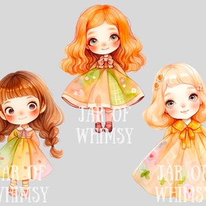 Akvarell Kawaii Spring Girl Clipart Söt Chibi Anime Girl PNG Digitala Bildnedladdningar för Korttillverkning Scrapbook Junk Journal Papperspyssel bild 8