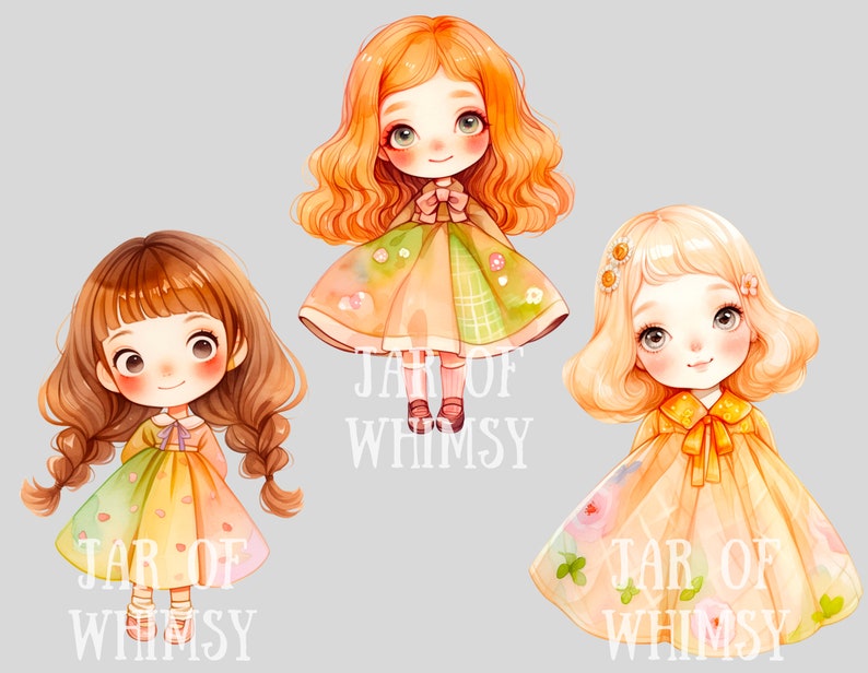 Akvarell Kawaii Spring Girl Clipart Söt Chibi Anime Girl PNG Digitala Bildnedladdningar för Korttillverkning Scrapbook Junk Journal Papperspyssel bild 8