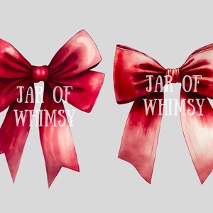May include: Two red watercolor bows with the text "JAR OF WHIMSY" in white.