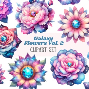 Aquarell Galaxy Blumen Clipart Frühling Blumen Elemente PNG digitale Bild-Downloads für die Kartenherstellung Scrapbook Junk Journal Papierhandwerk