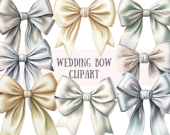 Watercolour Wedding Bows Clipart - Ivory White Satin Bow PNG Digital Image Downloads for Card Making, Scrapbook, Junk Journal, Paper Crafts