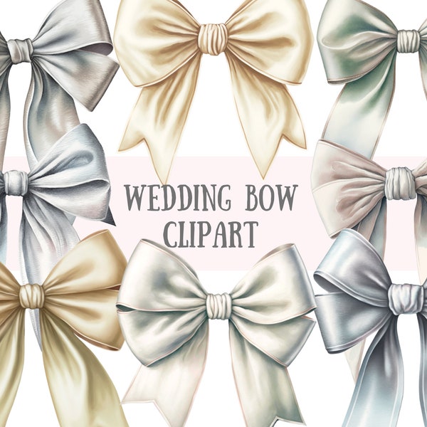 Watercolour Wedding Bows Clipart - Ivory White Satin Bow PNG Digital Image Downloads for Card Making, Scrapbook, Junk Journal, Paper Crafts