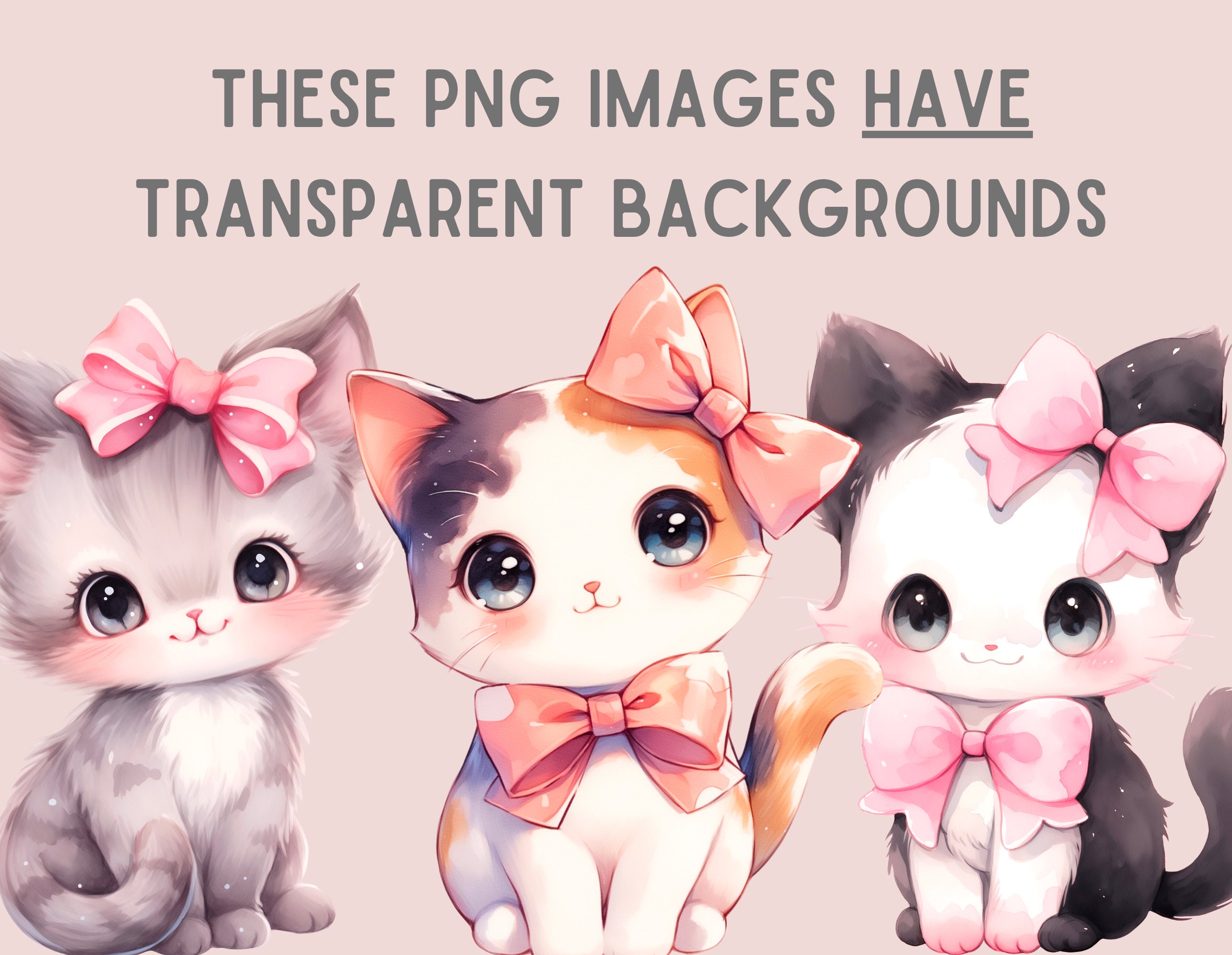 Watercolour Kawaii Kitten Clipart Cute Chibi Anime Cats PNG Digital ...