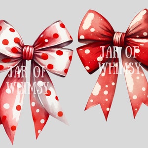 May include: Two red and white polka dot bows with the text "JAR OF WHIMSY" in white.
