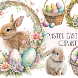 Aquarell Pastell Ostern Clipart - Osterhasen PNG digitale Bild-Downloads für die Kartenherstellung, Scrapbook, Junk Journal, Papierhandwerk