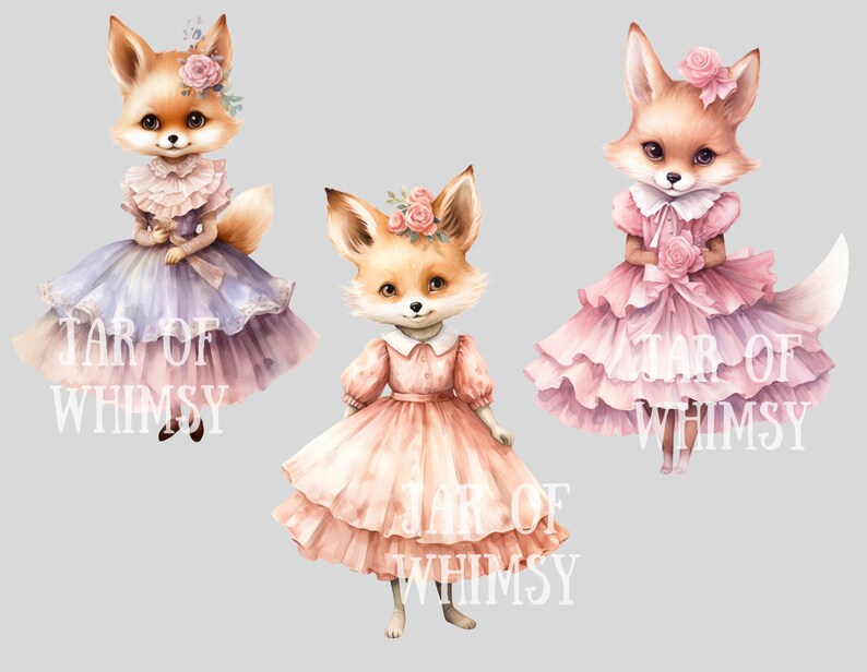 Watercolour Vintage Fox Girl Clipart Fairytale Fox Fashion PNG Digital ...