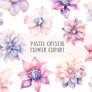 Aquarell Pastell Kristall Blume Clipart Verträumte Blumen PNG digitale Bild-Downloads für die Kartenherstellung Scrapbook Junk Journal Papierhandwerk