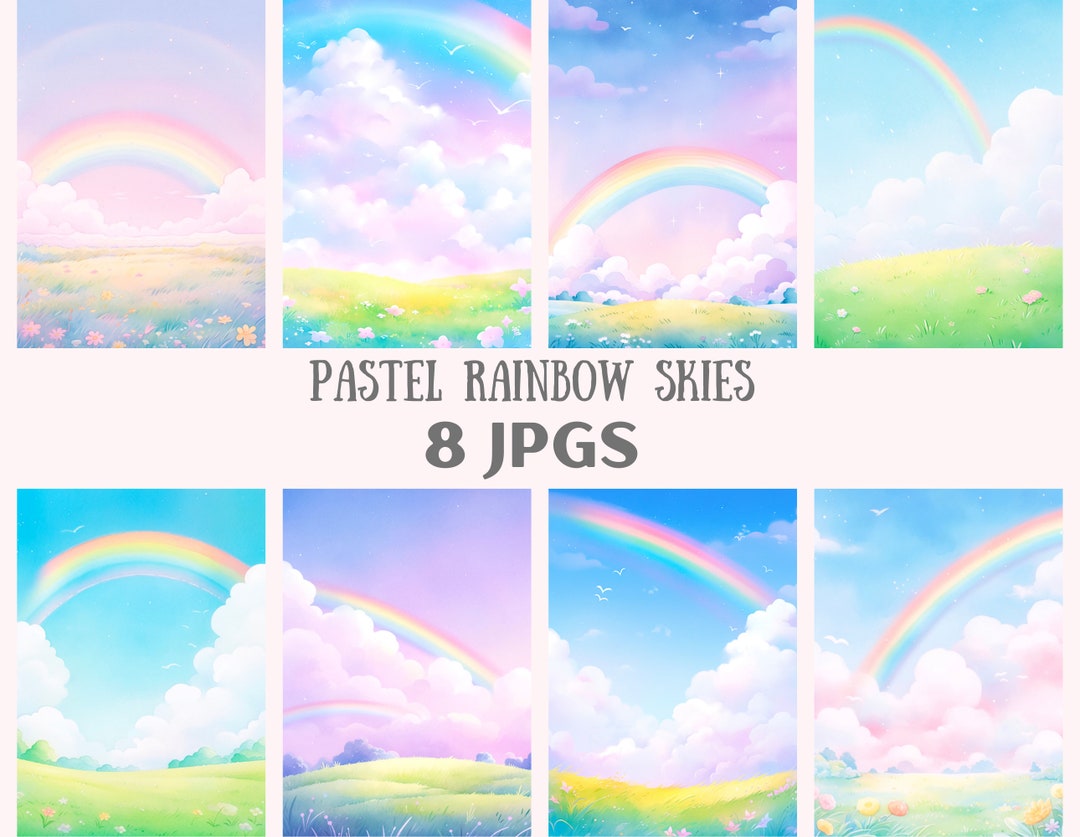 Watercolour Pastel Rainbow Skies Clipart Pastel Landscape JPG Digital ...