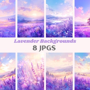 Aquarelle lavande fond Clipart fleurs violettes champs JPG téléchargements d'images numériques pour la fabrication de cartes Scrapbook Junk Journal travaux manuels en papier