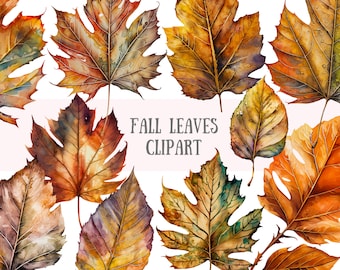 Acuarela Hojas de Otoño Clipart Hoja de Otoño PNG Descargas de imágenes digitales para hacer tarjetas Scrapbook Junk Journal Paper Crafts