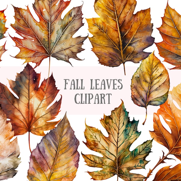 Watercolour Fall Leaves Clipart Autumn Leaf PNG Digital Image Downloads for Card Making Scrapbook Junk Journal Paper Crafts