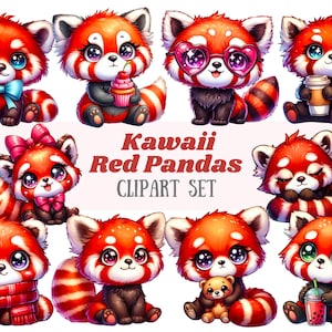 Aquarell Roter Panda Clipart Kawaii Niedlicher Roter Panda PNG Digitales Bild Downloads für die Kartenherstellung Scrapbook Junk Journal Papierhandwerk
