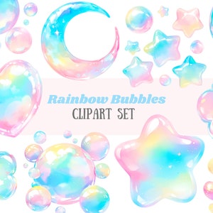 Akwarela Tęczowe Bąbelki Clipart Iridescent Bubbles PNG Pobieranie Obrazów Cyfrowych do Tworzenia Kartek Junk Journal Paper Crafts
