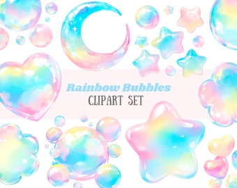 Watercolour Rainbow Bubble Clipart Iridescent Bubbles PNG Digital Image Downloads for Card Making Junk Journal Paper Crafts