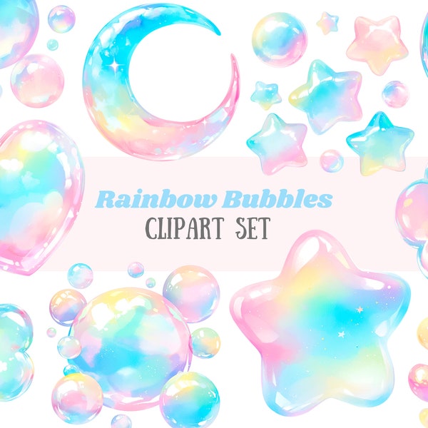 Watercolour Rainbow Bubble Clipart Iridescent Bubbles PNG Digital Image Downloads for Card Making Junk Journal Paper Crafts