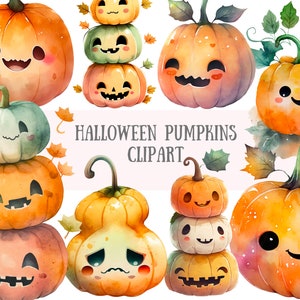 Watercolour Halloween Pumpkin Clipart Jack O Lantern PNG Digital Image Downloads for Card Making Scrapbook Junk Journal Paper Crafts