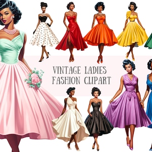 Aquarel vintage damesmode clipart retro mode meisje png digitale afbeelding downloads voor kaarten maken plakboek junk dagboek papier ambacht