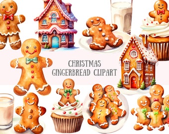 Acuarela Navidad pan de jengibre Clipart Navidad trata PNG Descargas de imágenes digitales para hacer tarjetas Scrapbook Junk Journal Paper Craft