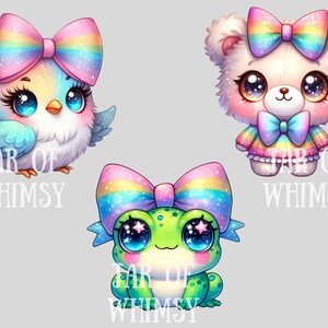 Watercolour Glitter Bow Animal Clipart Kawaii Animals PNG Digital Image ...